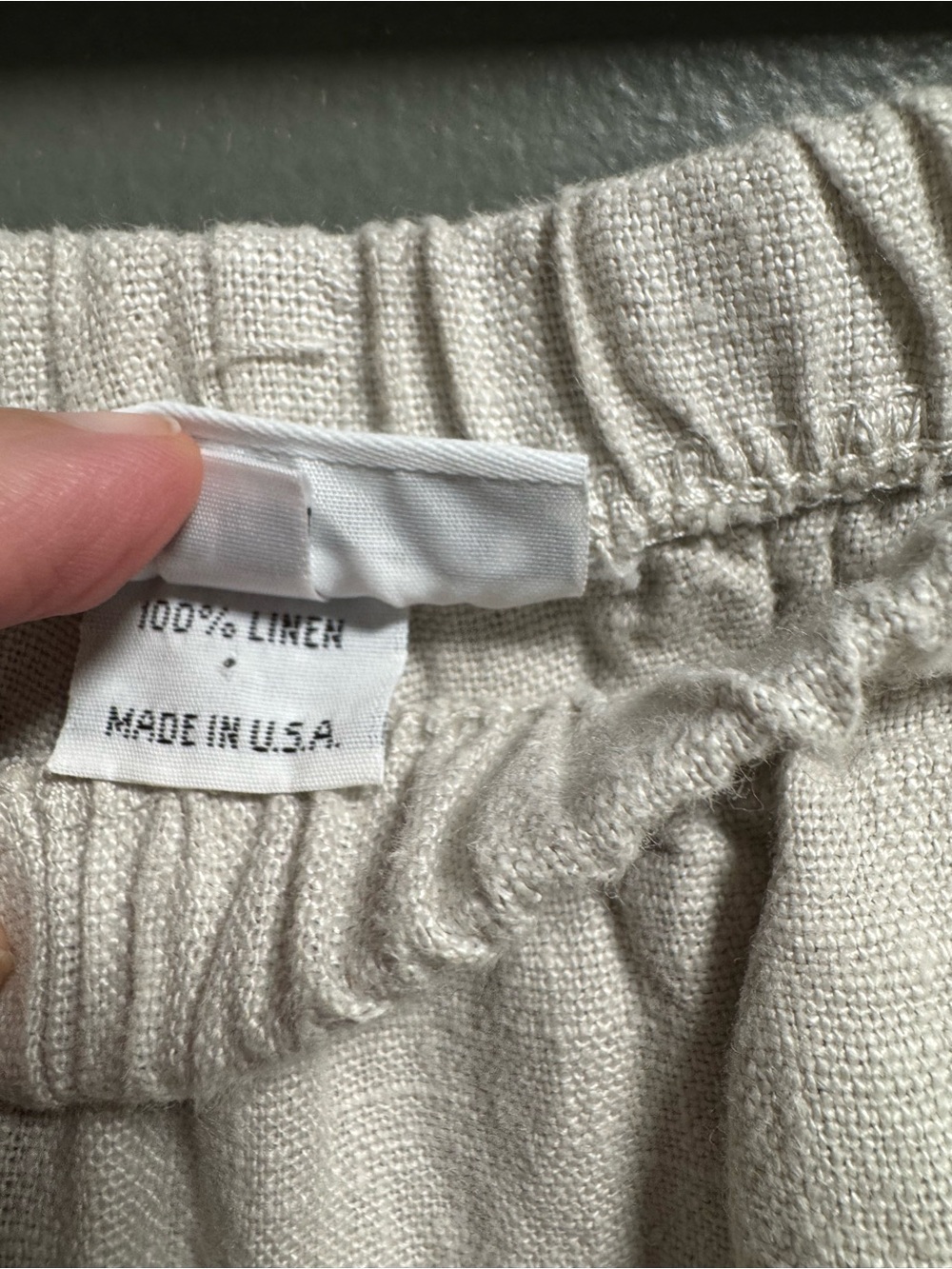 bryn Walker Relaxed Natural Cream Oatmeal Elastic Waist Linen Pant Lagenlook L - Picture 5 of 6